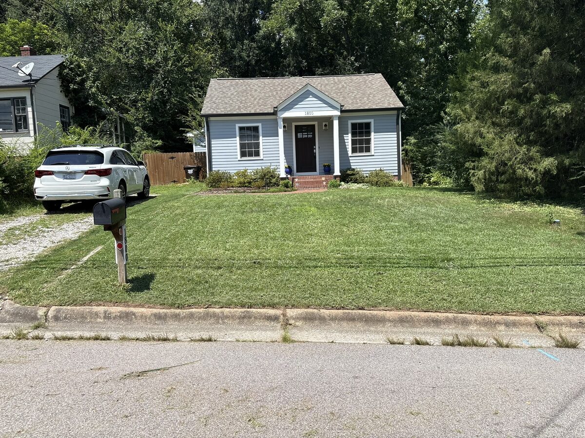 Freshly mowed front lawn